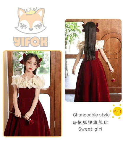 2025 New Party Dresses for Girls Teenage Girl Luxurious Evening Dress Kids VintageNew Years for Eids Quinceanera Red Ball Gown