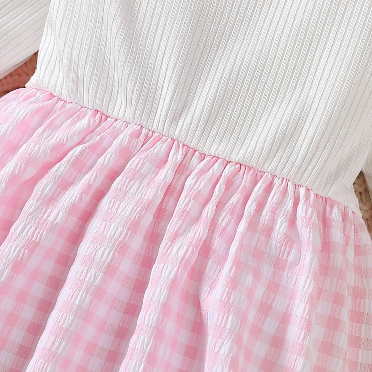 Newborn Baby girl Dress Pink Checkered Flower Fashionable Dress for 0-18 Months Cute Baby girl Autumn Long sleeved Dress