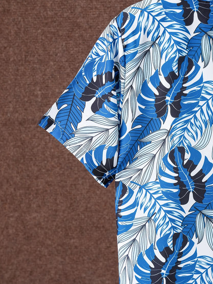 Boys 2025 New Summer Fashion Suit Hawaiian Full-Print Beach Boy Trendy Thin Shirt Shorts Two-Piece Set