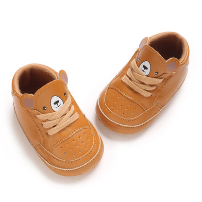 NEW Baby Shoes Newborn Boys Sneaker Girls Cartoon First Walkers Kids Toddlers Lace Up PU Leather Soft Soles Sneakers 0-18 Months