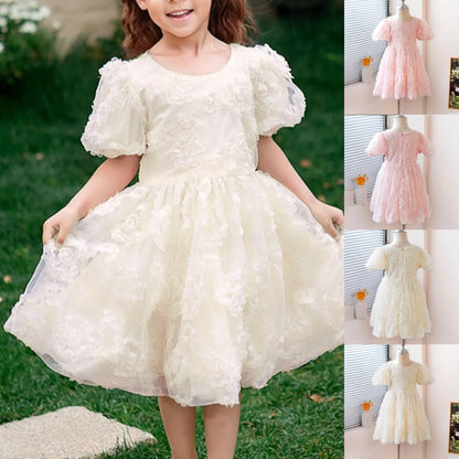 Fashion Cute Party Dress Elegant Gown Host Performance Princess Gown Comfortable Puff Sleeves Solid Color Party Princess Dress