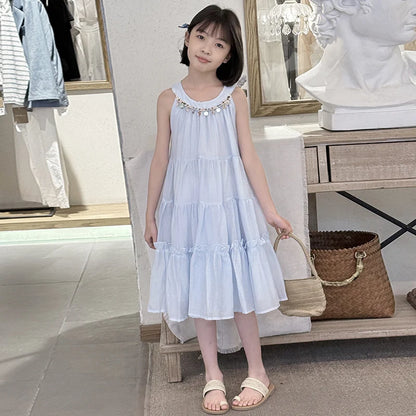 Girls Summer Dress 2025 New Halter Dresses Middle and Large Children Foreign Style Beach Dress Kids Undershirt Princess Skirt