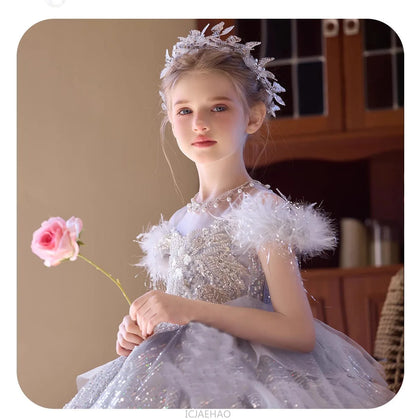 Party Dress Girls Evening Princess Dresses Vestido Piano Recital Performance Outfit Gown Children Costume Birthday Pageant Host