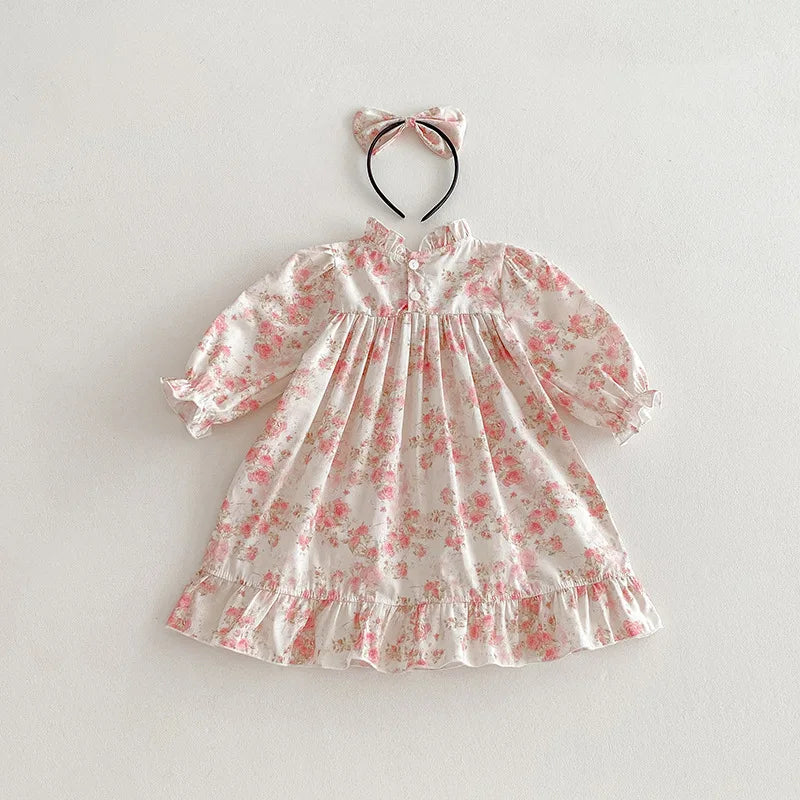 2025 Boutique Spring Cute Baby Clothes Girls Floral Print Dresses Newborn Girl Romper Birthday Party New Dress for Children Kids
