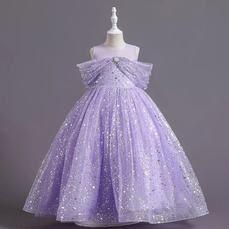 New Girls Dress Summer Children's Mesh Lace Floor Style Runway Show Host Dress Performance Puffy Birthday Dress