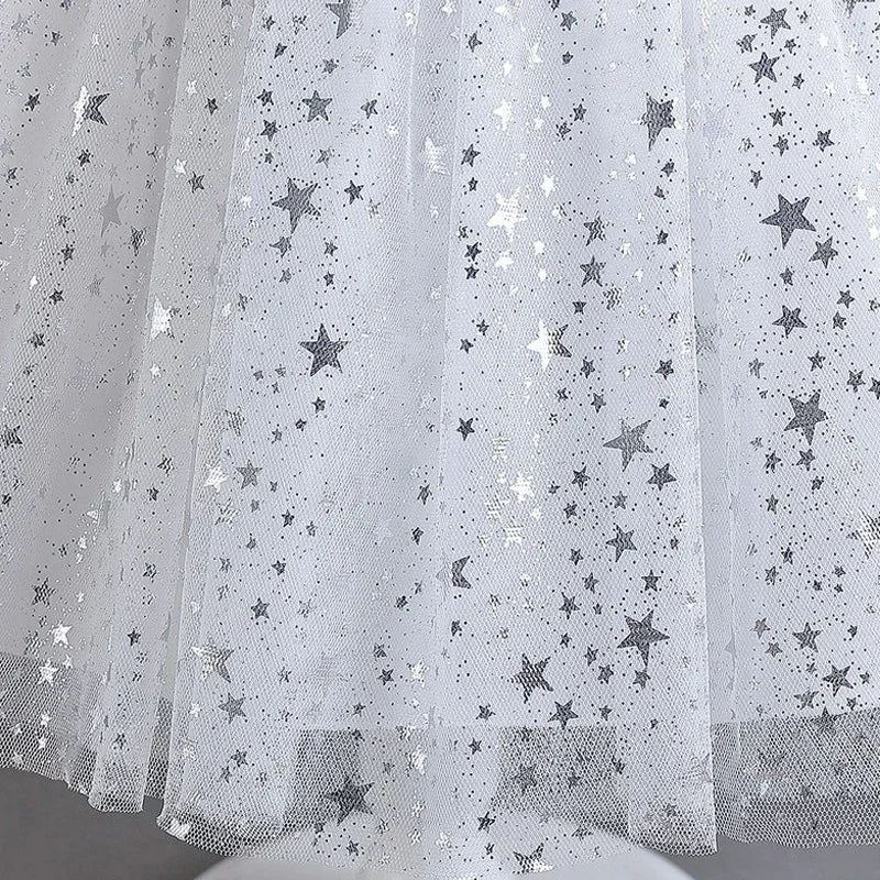 Summer Girls Dresses for Party and Wedding Lace Mesh Short Sleeve Girls Sequin Dress Fashion Girls Party Dress 4-10 Years