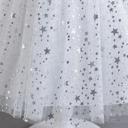 Summer Girls Dresses for Party and Wedding Lace Mesh Short Sleeve Girls Sequin Dress Fashion Girls Party Dress 4-10 Years