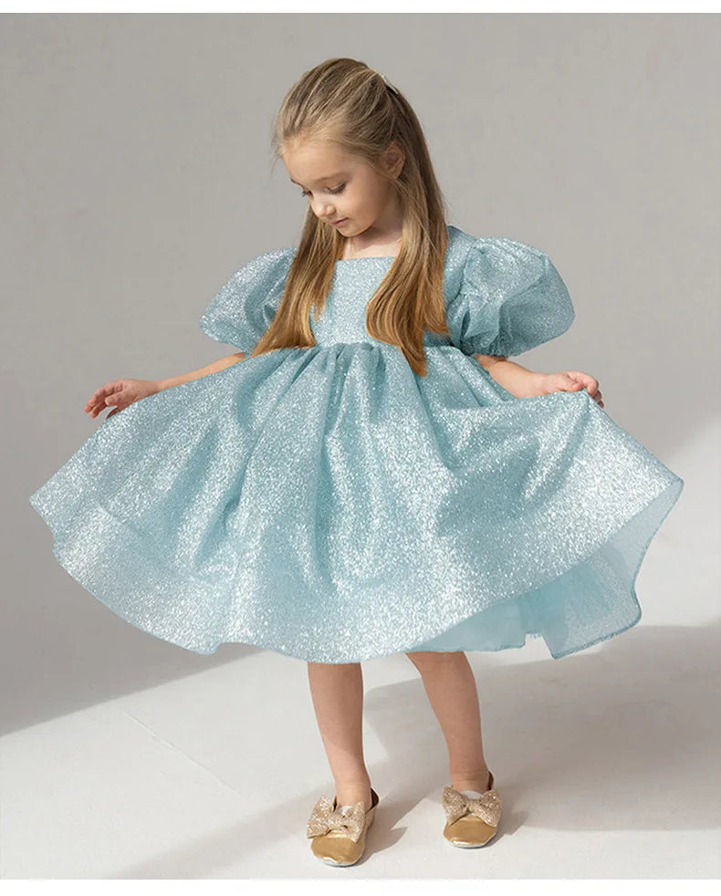 Elegant Puffy Luxury Girls Party Dresses Bowknot Evening Dress Flower Girl Princess Dress For Weddings Solid Bridesmaid Costume