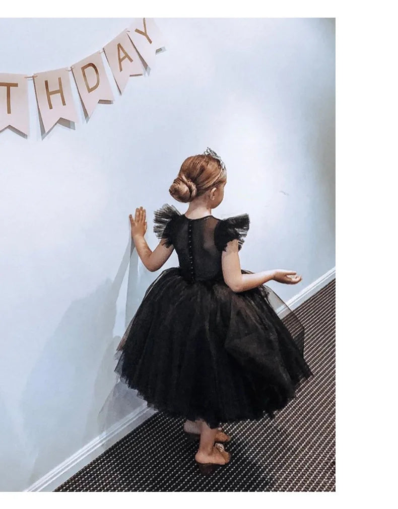 2025 New Summer Girls Dress Elegant Fashion Little Princess Dress Long Tulle Kids Lace Wedding Ceremony Dresses For 2-10 Years