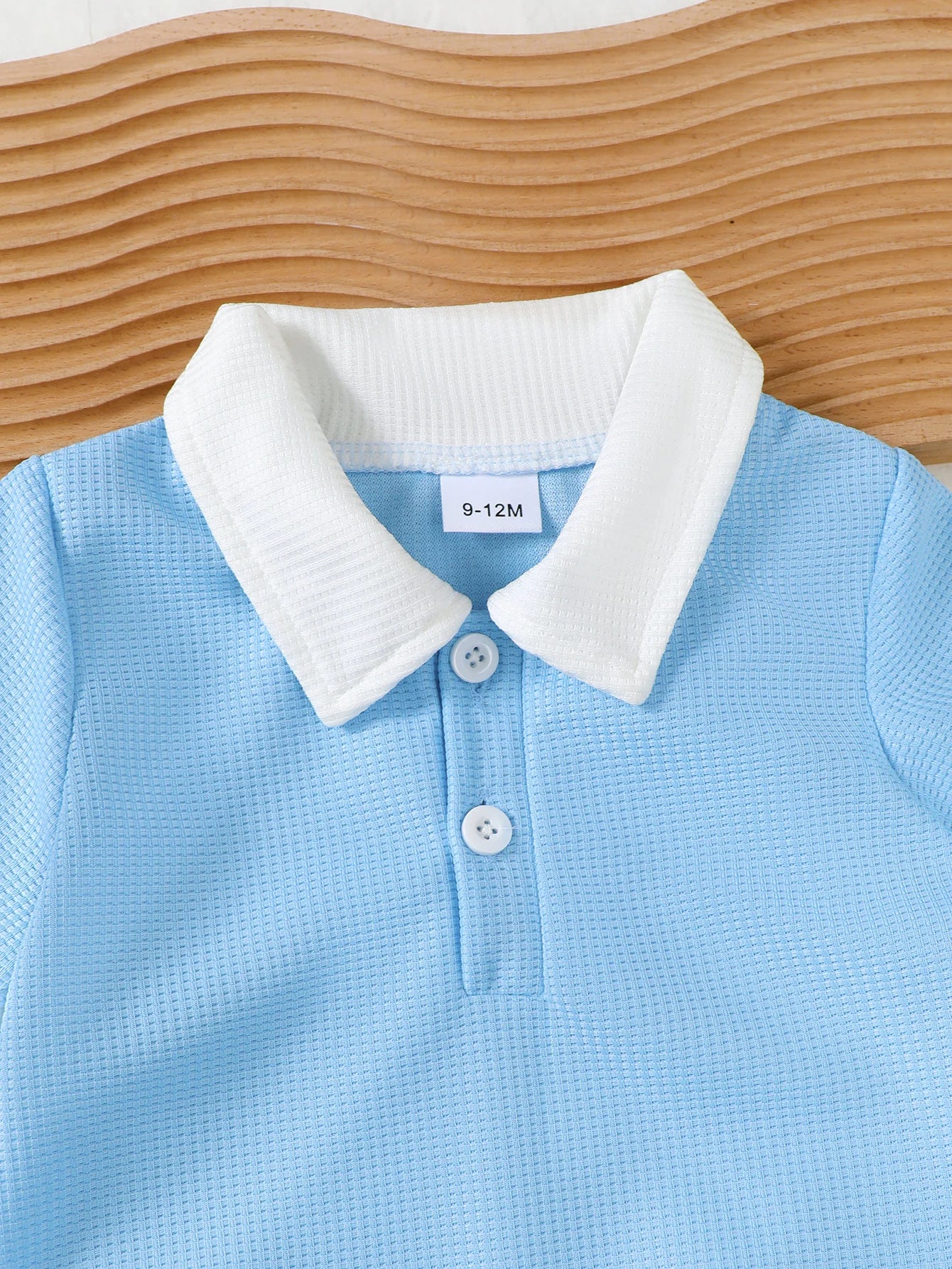Summer Preppy Baby Boys Light Blue Matching Suit Polo Lapel Commuter Short Sleeve + Pocket Shorts Two-Piece Set