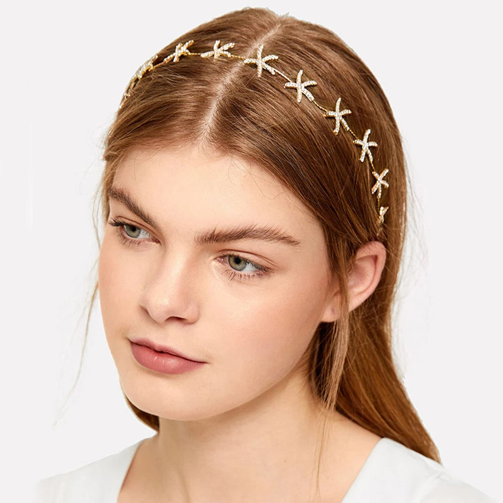 Headbands tiaras wedding accessories for women starfish shaped rhinestone hairbands fairy bride princess headwear hair jewelry