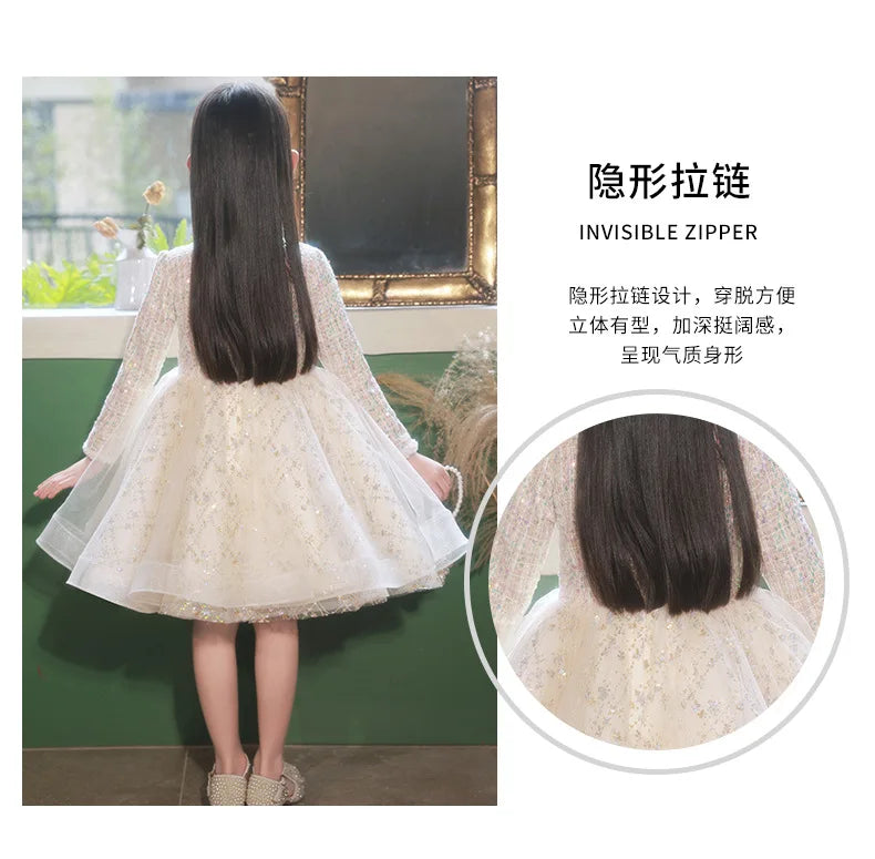 Girl's Dress Entry Lux Elegant Princess Dress Host Piano Playing Flower Girl Bubble Skirt
