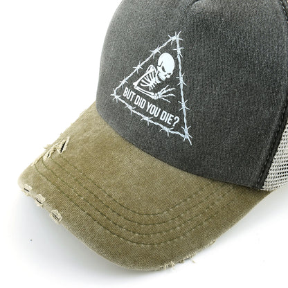 Washed Denim Baseball Cap Women Printing Skull Sun Visor Cap Men Snapback Hip Hop Trucker Cap Breathable Mesh Hat