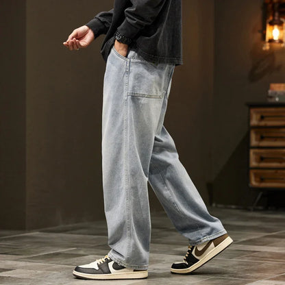 Jeans Men Baggy Pants Wide Leg Spring Straight Loose Fit Blue Green Denim Pants Streetwear Fashion Pockets Vintage Man Clothes