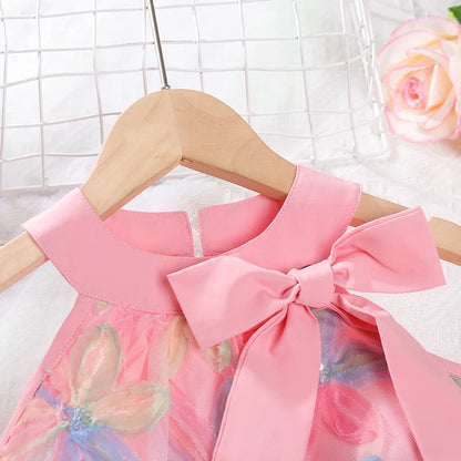 Girl Clothing 2025 Summer Girl Clothes Children Colorful Flower Princess Dress Kids Cute Sweet Birthday Party Holiday Dresses