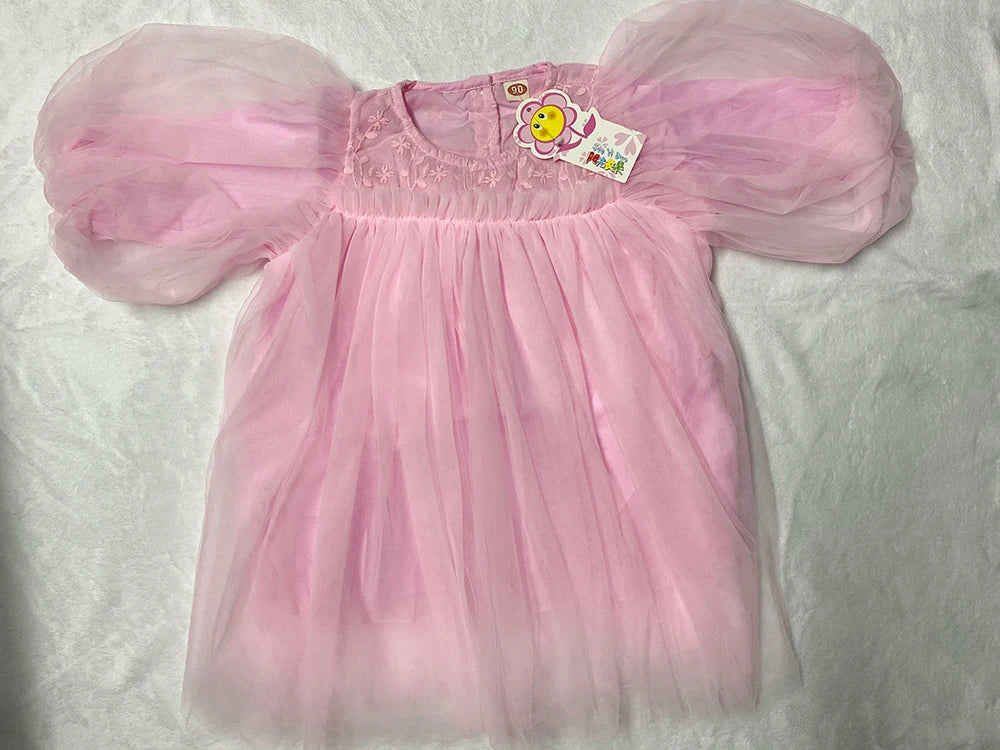 New Baby Dresses Autumn Children's Dresses Girls'dresses With Flowers Yarn Tulle Puffy Sleeve Jasmine Princess Party 1-7 Years