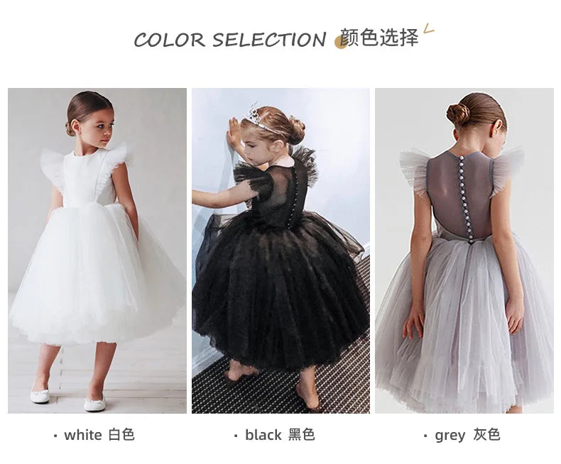 2025 New Summer Girls Dress Elegant Fashion Little Princess Dress Long Tulle Kids Lace Wedding Ceremony Dresses For 2-10 Years