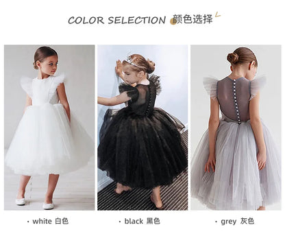 2025 New Summer Girls Dress Elegant Fashion Little Princess Dress Long Tulle Kids Lace Wedding Ceremony Dresses For 2-10 Years