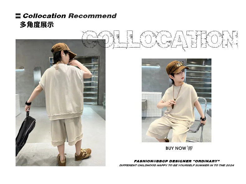 Boys' Summer Outfit Set 2025 New Style Children's Summer Short Sleeved Sportswear Vest Fashionable Boys' Thin Design