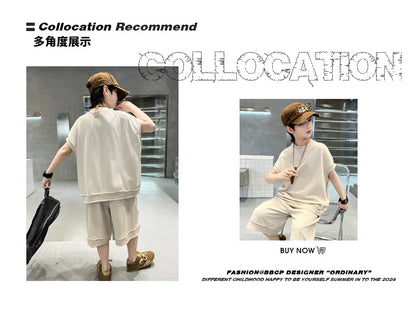 Boys' Summer Outfit Set 2025 New Style Children's Summer Short Sleeved Sportswear Vest Fashionable Boys' Thin Design