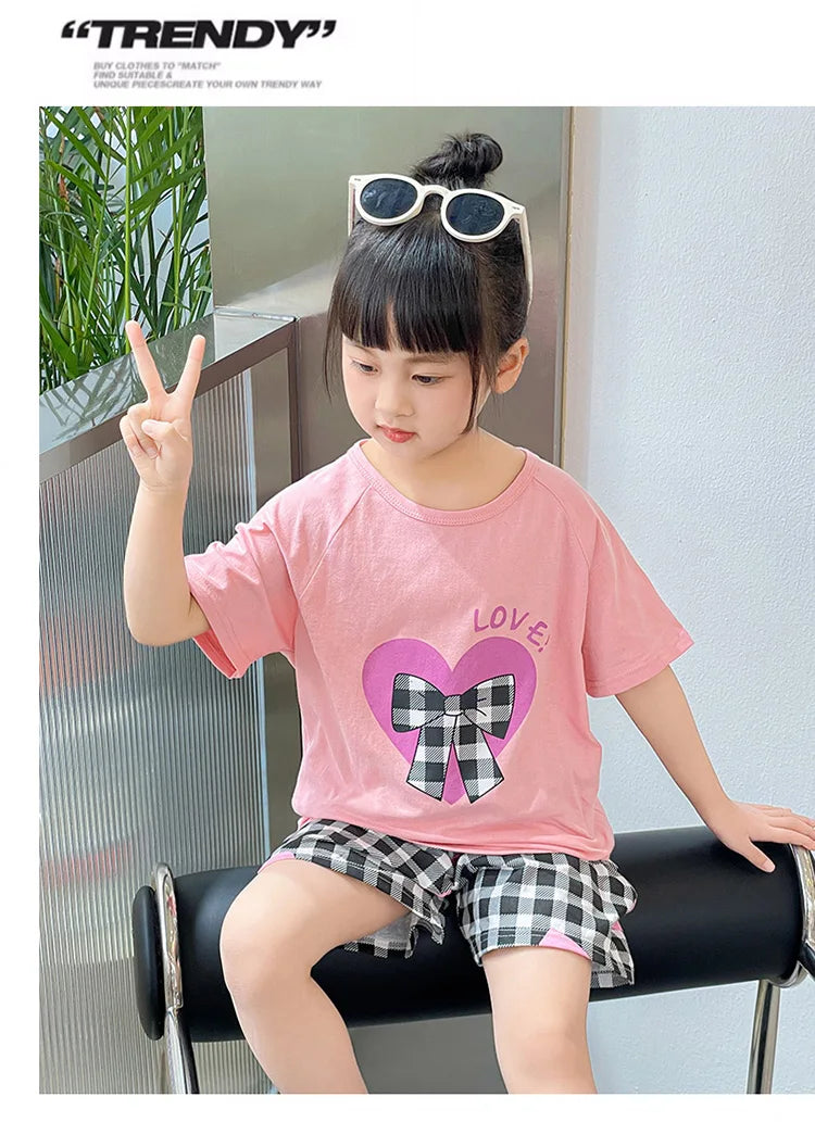 Summer Cartoon T-Shirt+Shorts 2-Piece Clothing Set Cotton Kids Boys Girls Casual Tracksuit Clothes Suits Outdoor Fashion 2-12Y