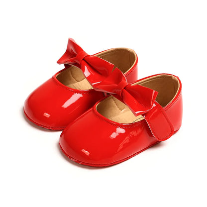 Newborn Baby Girls Shoes Patent Leather First Walkers Bow Red Black Soft Soled Non-slip Crib Kids Shoes