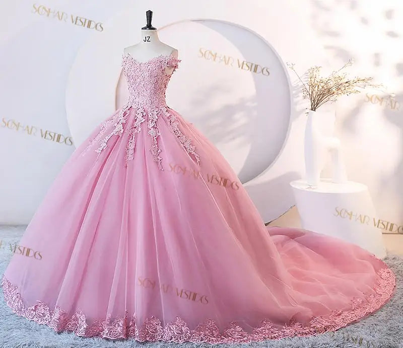 Dust Pink Party Dresses 15 Quinceanera Dresses Ball Gown Elegant Off Shoulder Prom Gown Formal 15 Year Old Dress Customized