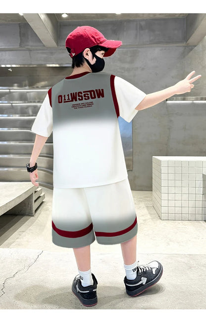 Summer Boy Basketball T-shirt Shorts Uniform Kids Child Casual Top and Bottom Clothes Set 2 Pieces Sportswear Jersey Tracksuit