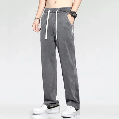 2025 New Summer Soft Lyocell Fabric Men's Jeans Thin Loose Straight Pants Drawstring Elastic Waist Korea Casual Trousers (Available)
