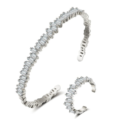 Fashion Adjustable Open Bangle Ring Wedding Jewelry Sets For Women Elegant Shiny AAA Cubic Zirconia Accessories Gift