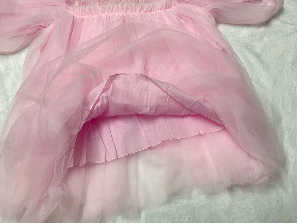 New Baby Dresses Autumn Children's Dresses Girls'dresses With Flowers Yarn Tulle Puffy Sleeve Jasmine Princess Party 1-7 Years