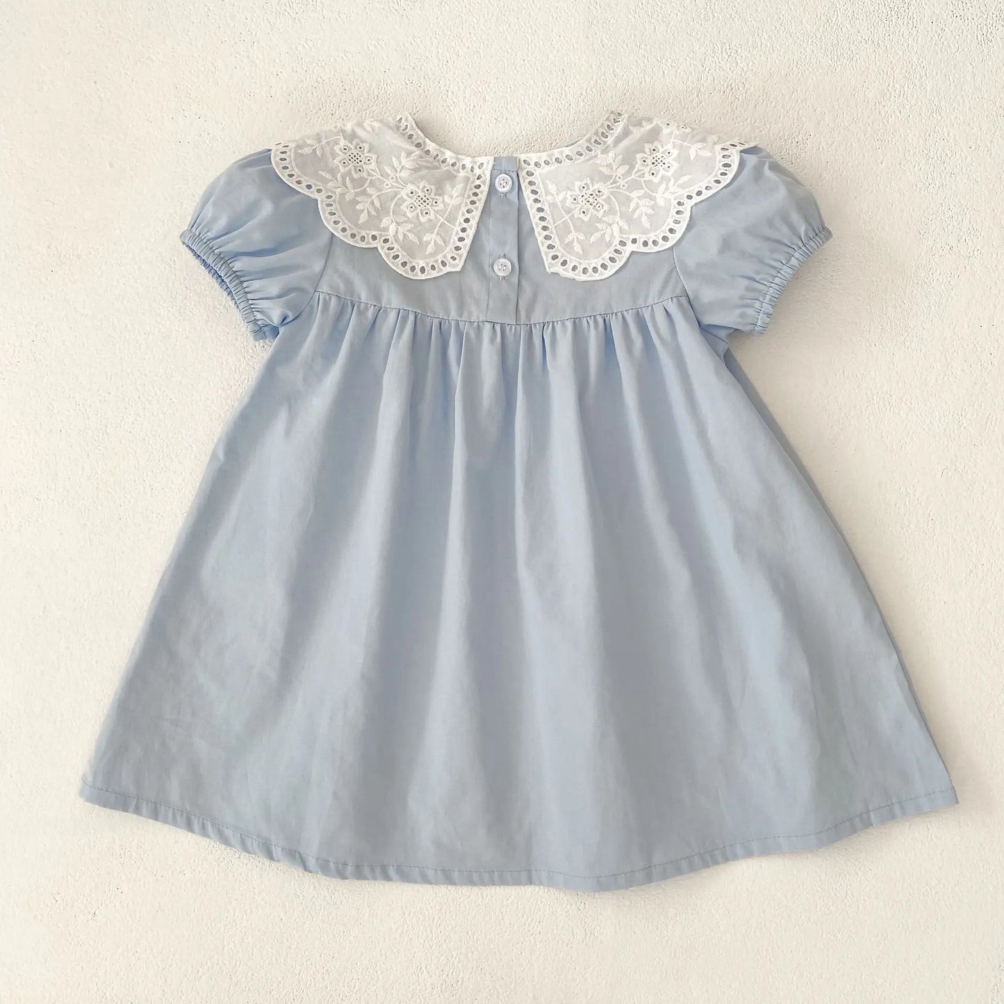 Baby Girls Dress Kids Summer Cute Flowers Dress 1-6 Yrs Children Fashion Doll Collar Princess Dress Blue Cotton Girl's Dresses