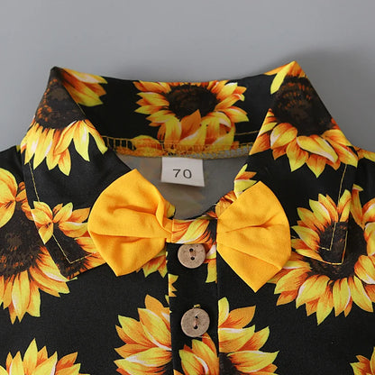 Summer Baby Clothes Set Boy Romper Bodysuit Sunflower Print Tops+Straps Pants 2Pcs Suit Kid Outfit Newborn Toddler Jumpsuit A597