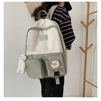 School Bags for Teenage Girls Backpack School Women Nylon Bookbags Soft Solid Panelled Flowers Student Schoolbag