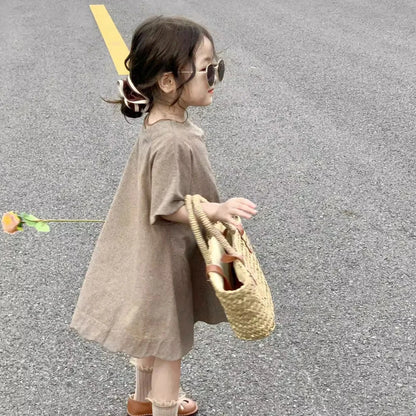 Girls' Summer Dresses New Children's Wear French Retro Short Sleeved Dress Small and Popular Checkered Lace Fashionable Dress