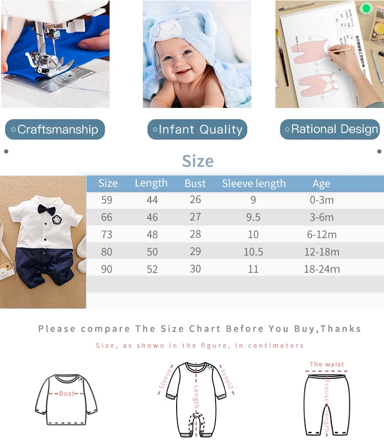 Newborn Clothing Handsome Gentleman Party Dress CottonComfortable AndSoft Summer Boys And Girls 0-18m Short Sleeve Baby Bodysuit