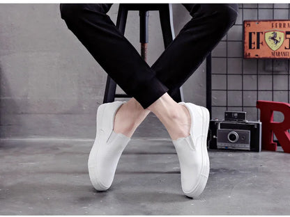 New Shoes for Men Leather Casual Shoes Spring Fashion Concise Flat Shoes 2 Colors Slip-on Loafers (Available)