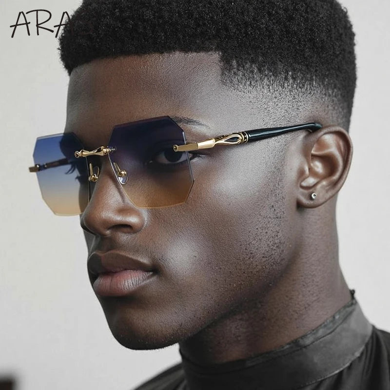 Fashion Rimless Square Sunglasses Men 2025 Luxury Brand Outdoor UV400 Sun Glasses For Male Classic Polygon Frameless Eyewear