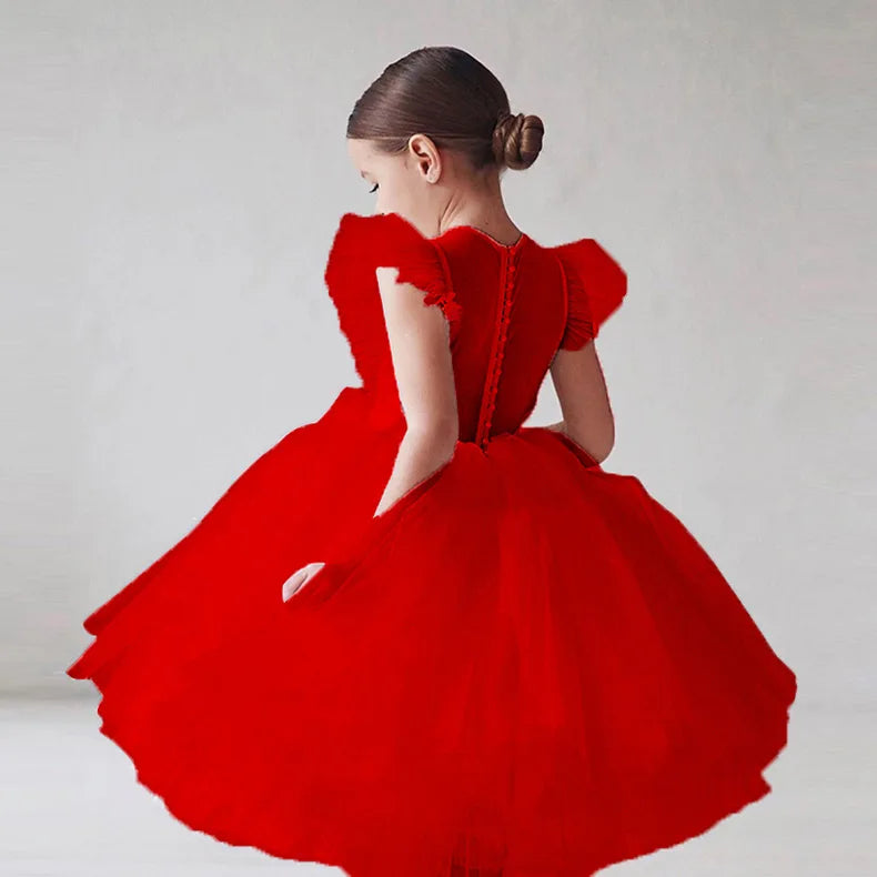 2025 New Summer Girls Dress Elegant Fashion Little Princess Dress Long Tulle Kids Lace Wedding Ceremony Dresses For 2-10 Years