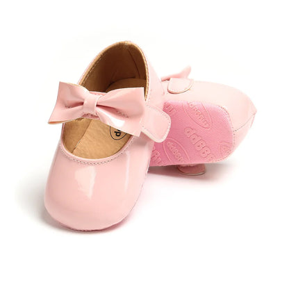 Newborn Baby Girls Shoes Patent Leather First Walkers Bow Red Black Soft Soled Non-slip Crib Kids Shoes