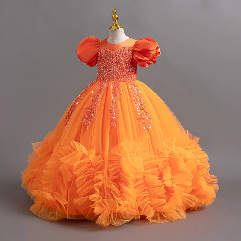 Girls elegant dresses summer girls' wedding dresses sequined mesh puffy dresses birthday party dresses 4-12-year-old children's