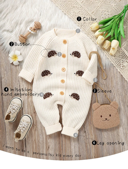 Newborn Clothes Outfits Autumn Winter Baby Boy Girl Long Sleeve Knitted Rompers Jumpsuits Cute Hedgehog Infant Outwear Playsuits
