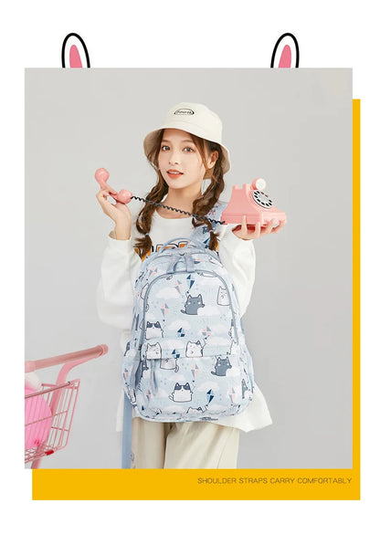 School Bags for Girls Cute Printing Cat School Backpack and Handbag Kawaii Children Backpack Back To School 2024 Mochila Escolar