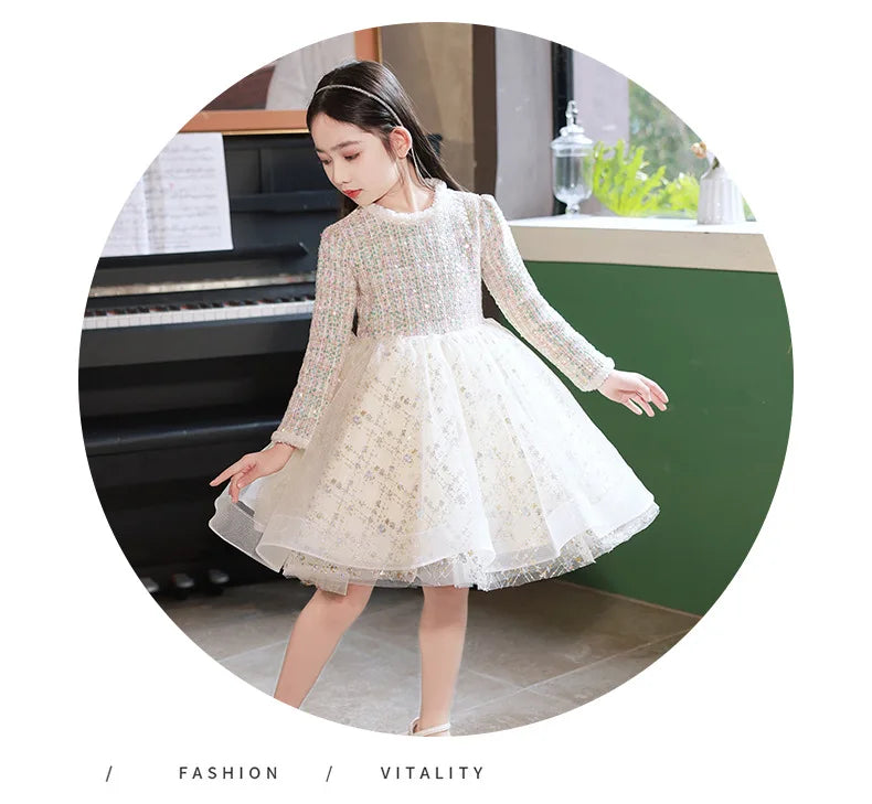 Girl's Dress Entry Lux Elegant Princess Dress Host Piano Playing Flower Girl Bubble Skirt