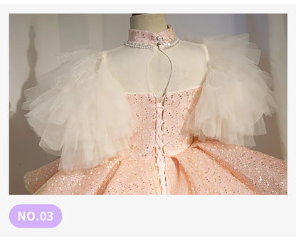Kids Girls Princess Dress for Party Birthday Exquisite Beadings Sequined Tulle Ball Gown Flower Girl Wedding Dresses Children