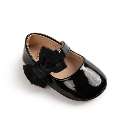 Newborn Baby Shoes Baby Boy Girl Shoes Girl Classic Bowknot Rubber Sole Anti-slip PU Dress Shoes First Walker Toddler Crib Shoes