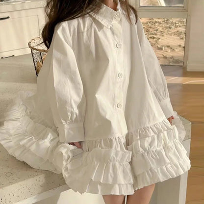 Girl's Shirt Dress Princess Spring New Long-sleeve Gown Children Summer Turn-down Dresses 2-8Y Kids Autumn Fashion Clothing