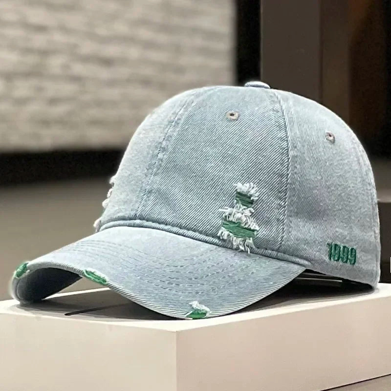 Washed Denim cotton baseball cap Vintage broken hole cap women's four seasons  simple fashion versatile  leisure hats for men