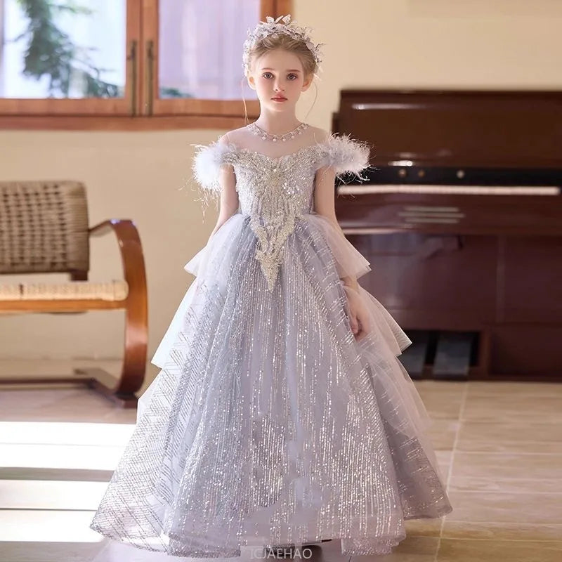 Party Dress Girls Evening Princess Dresses Vestido Piano Recital Performance Outfit Gown Children Costume Birthday Pageant Host