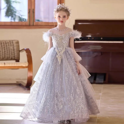 Party Dress Girls Evening Princess Dresses Vestido Piano Recital Performance Outfit Gown Children Costume Birthday Pageant Host